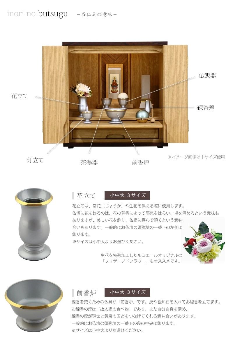 モダン仏具セットミルフィ ホワイト 各仏具の説明。