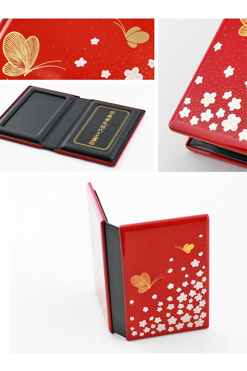 携帯位牌 マインドアルテ 「花と蝶 朱」の詳細画像です。