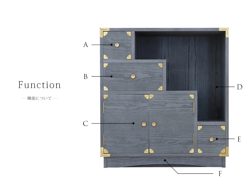 吉野プレミアム 階段タンス 神代色の各収納部分には、それぞれ異なる機能が備わっています。随所に職人の技術が詰まっています。