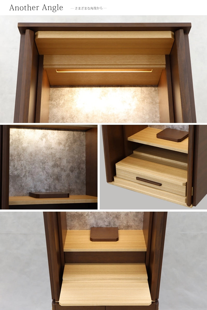 モダン仏壇 ネスタ ウォールナット 16号のさまざまなアングルからのイメージ。