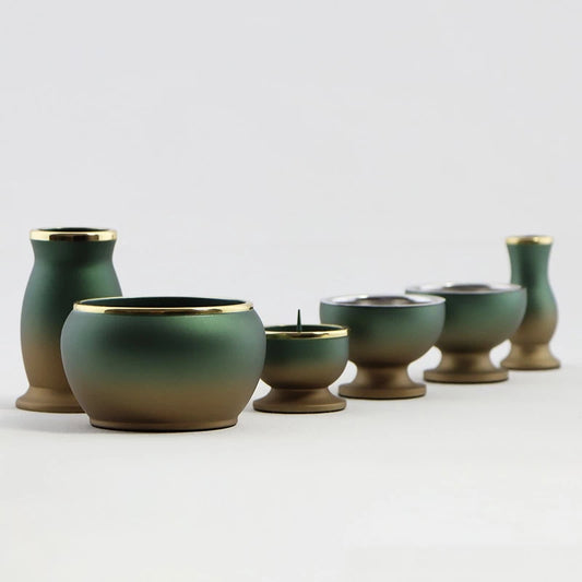 モダン仏具セット アルミムクmini 緑茶マットメイン画像01