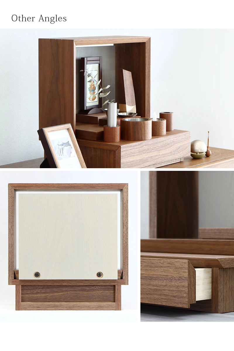 ミニ仏壇 KAKOI  ウォールナット＆錫色の様々な角度から見た写真