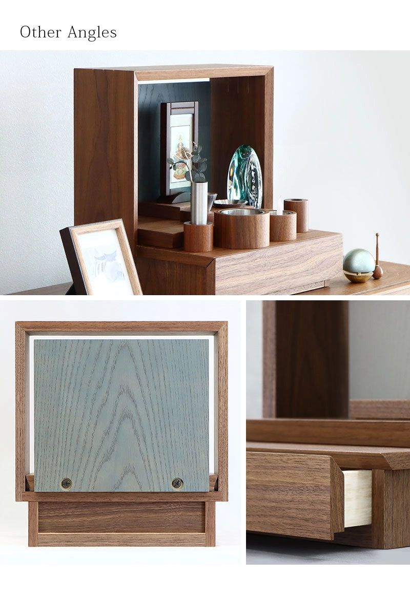 ミニ仏壇 KAKOI  ウォールナット＆神代色の様々な角度から見た写真