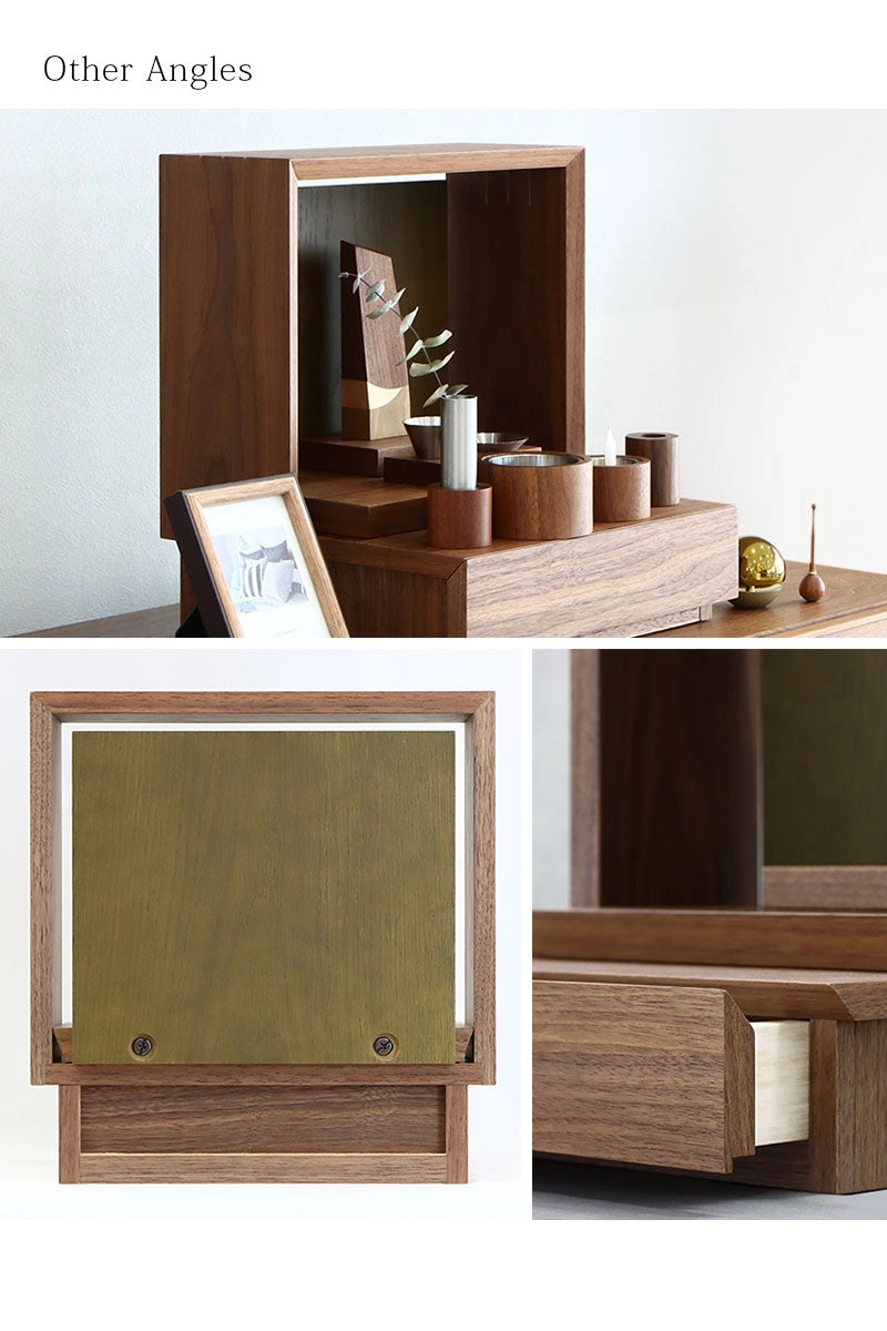 ミニ仏壇 KAKOI  ウォールナット＆老竹色の様々な角度から見た写真