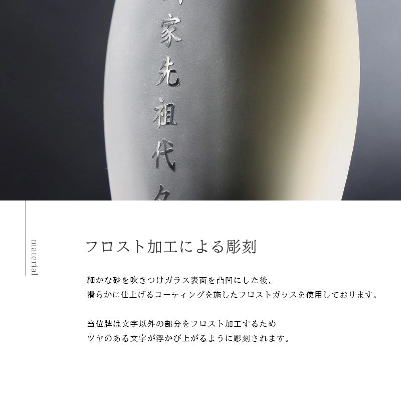 ガラス位牌「水音 kasumi」のフロスト加工について