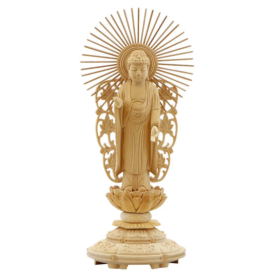 桧木仏像 上彫り 丸台座 西立弥陀 【浄土真宗本願寺派（西）】メイン画像01