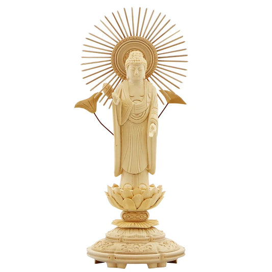 桧木仏像 上彫り 丸台座 東立弥陀 【浄土真宗東大谷派】メイン画像01