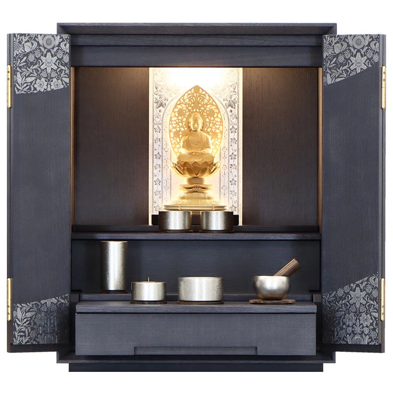 蒔絵仏壇 月箔 エデン  墨黒仕上げ 17号メイン画像02