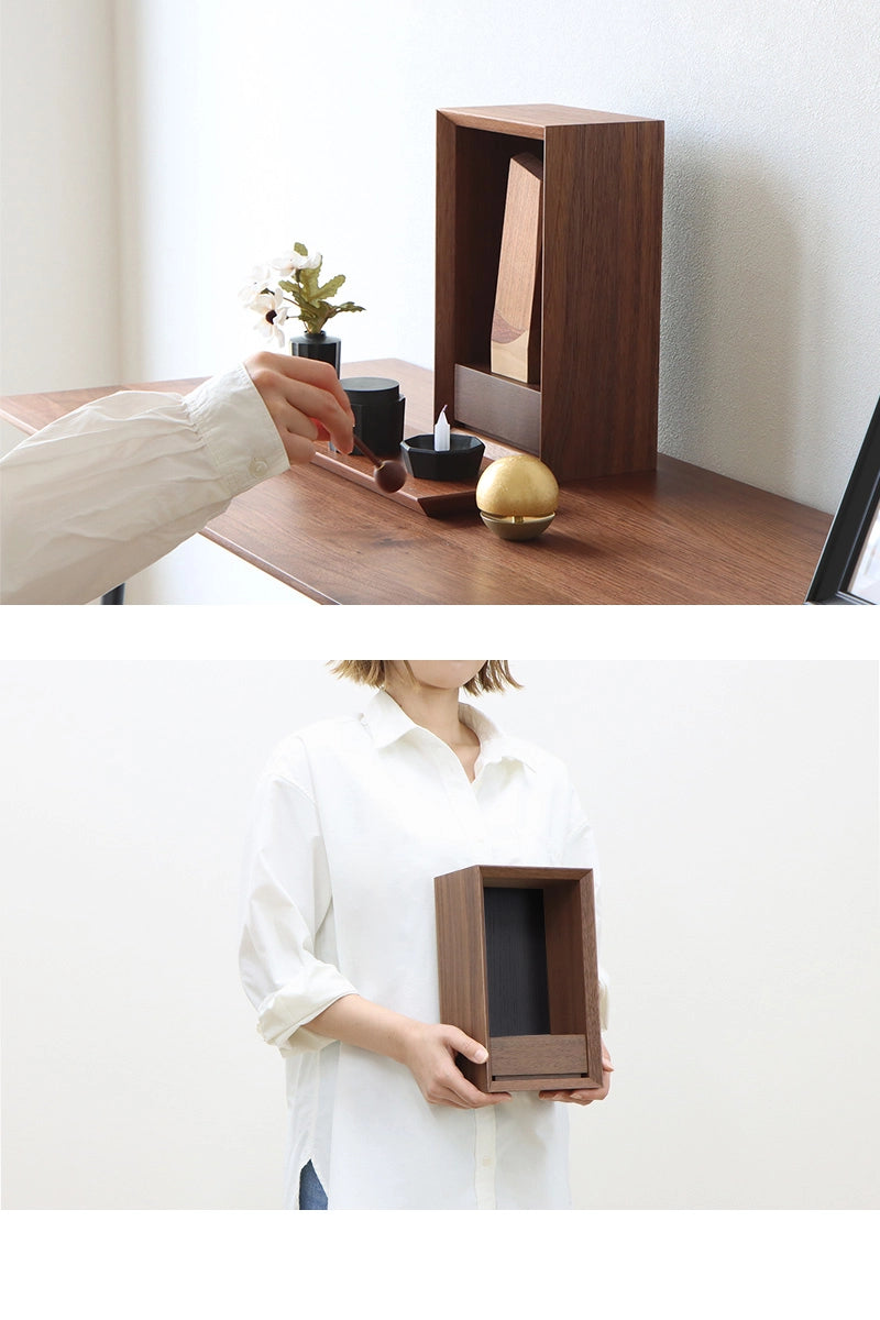 手元供養ステージ FLOAT ウォールナット×墨黒色の使用イメージ