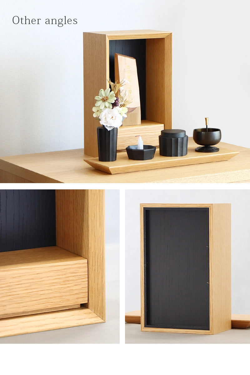 手元供養ステージ FLOAT オーク×墨黒色を様々な角度から見たイメージ