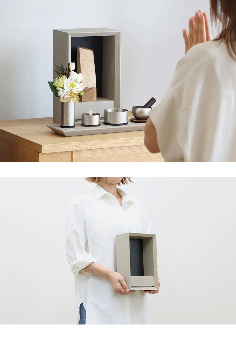 手元供養ステージ FLOAT 錫色×墨黒色の使用イメージ