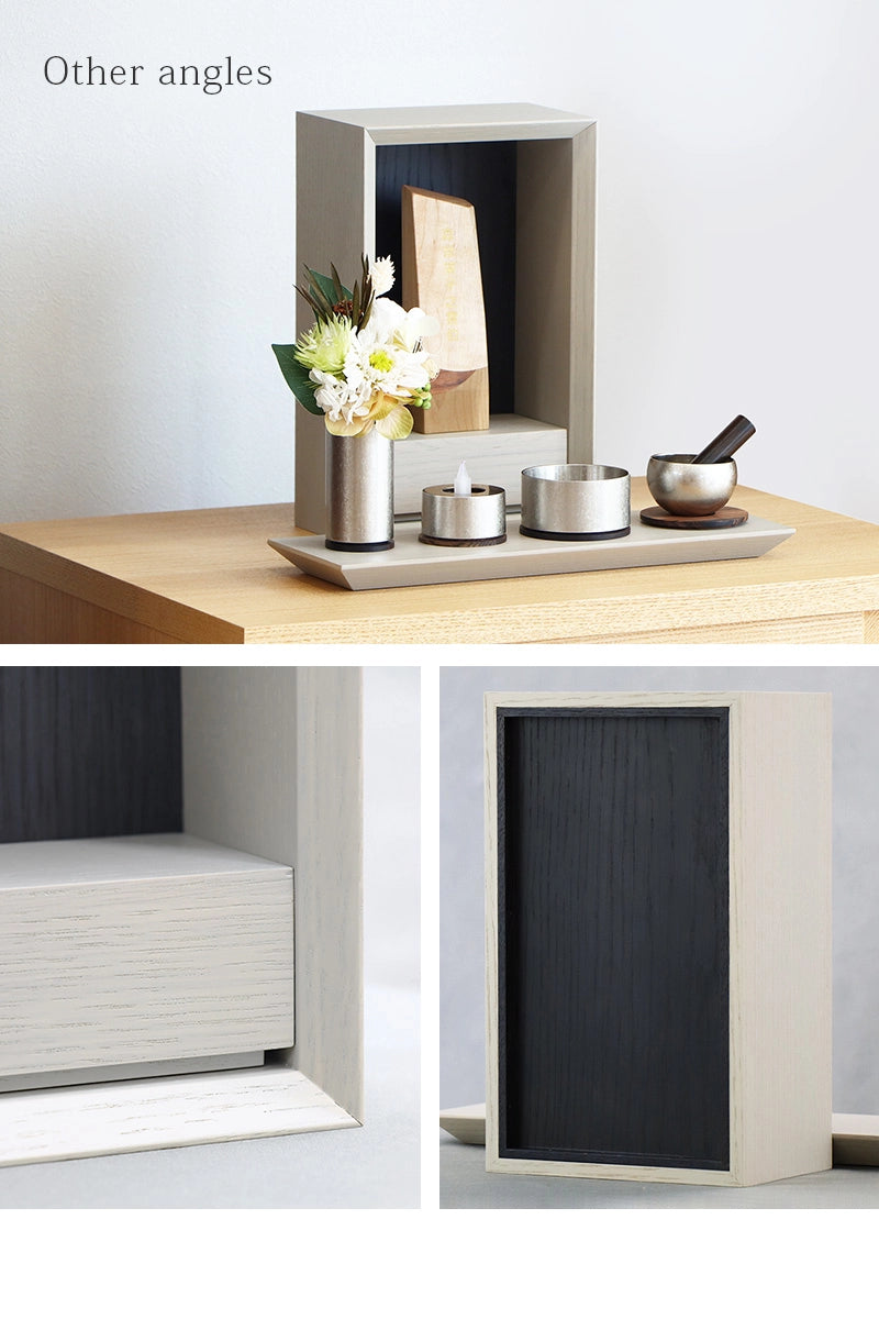 手元供養ステージ FLOAT 錫色×墨黒色を様々な角度から見たイメージ