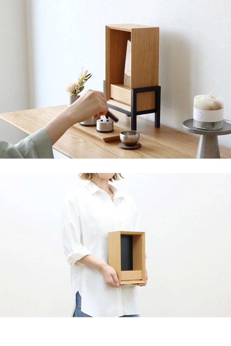 手元供養ステージ FLOAT 脚付きタイプ オーク×墨黒色の使用イメージ