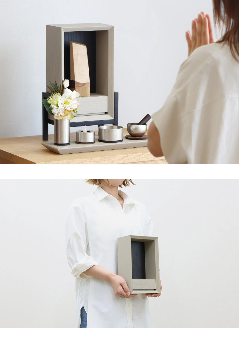 手元供養ステージ FLOAT 脚付きタイプ 錫色×墨黒色の使用イメージ