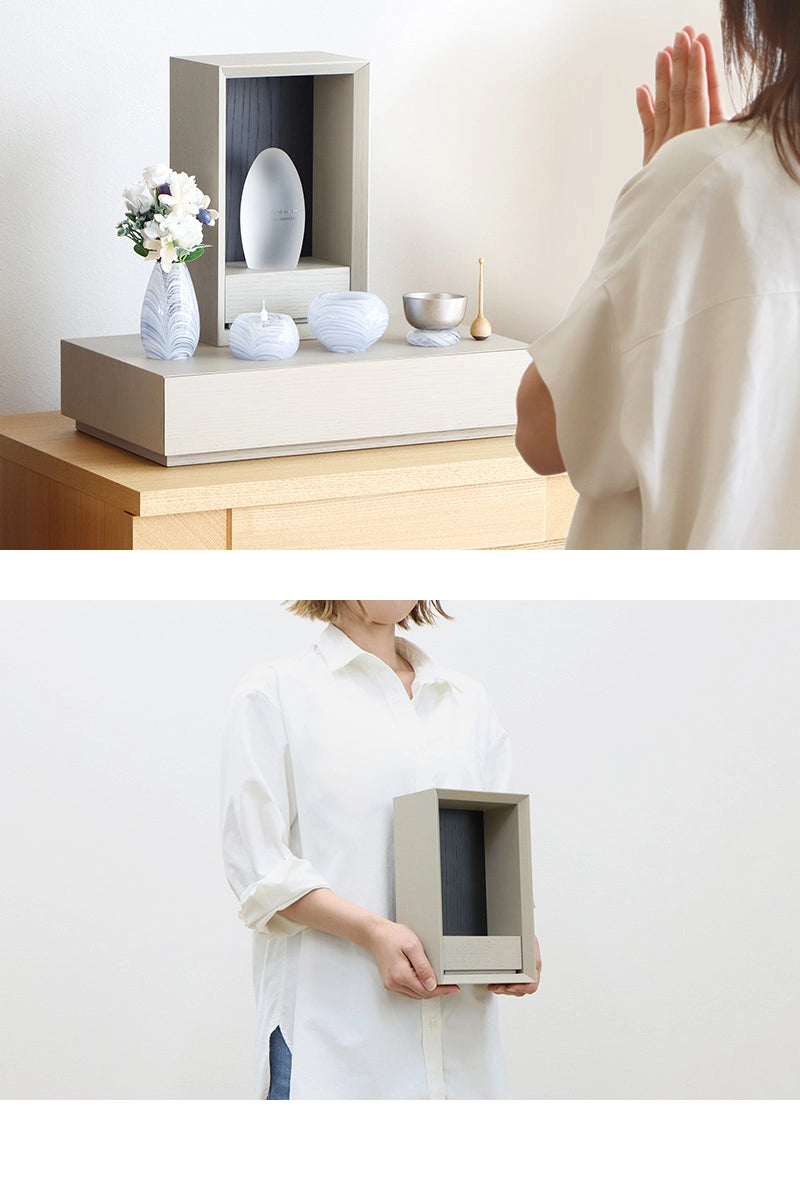手元供養ステージ FLOAT 脚付きタイプ 錫色×墨黒色の使用イメージ
