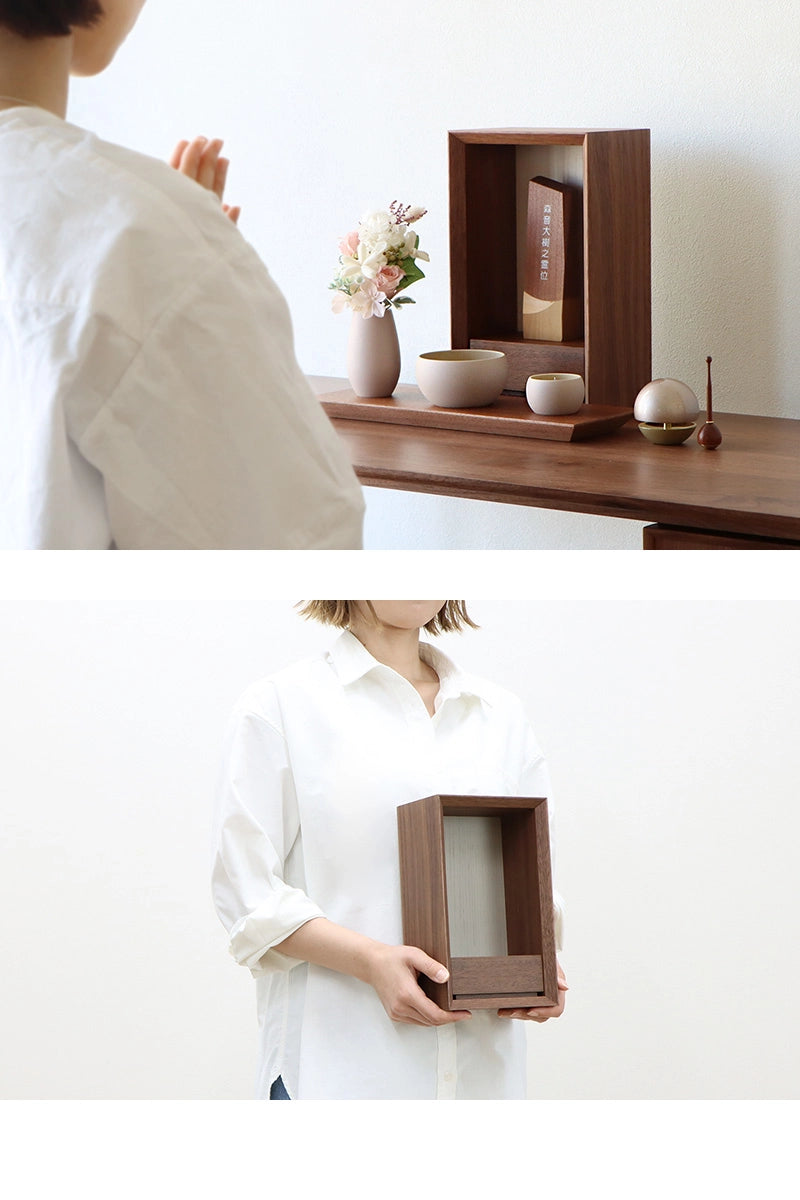 手元供養ステージ FLOAT ウォールナット×錫色の使用イメージ