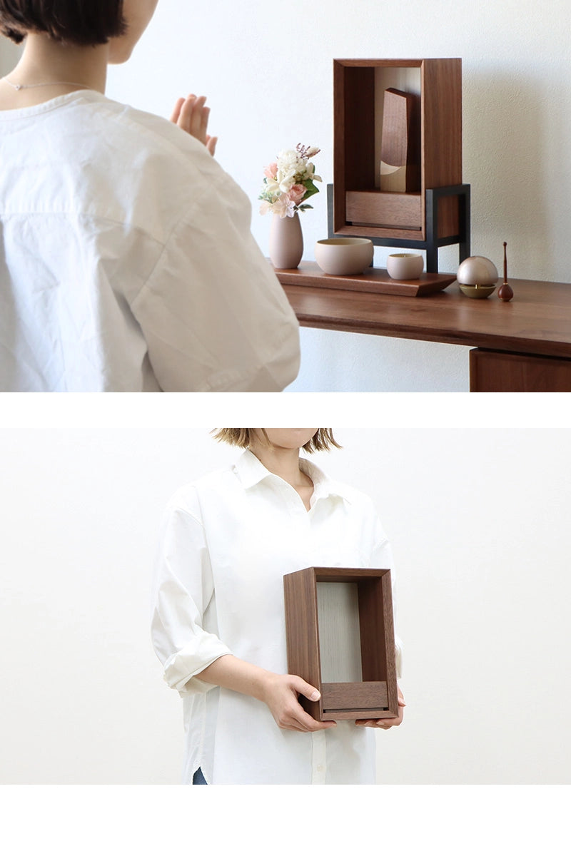 手元供養ステージ FLOAT 脚付きタイプ ウォールナット×錫色の使用イメージ