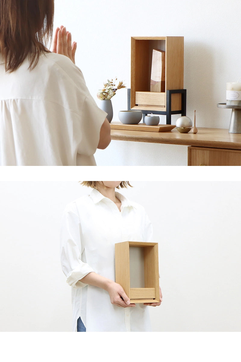 手元供養ステージ FLOAT 脚付きタイプ オーク×錫色の使用イメージ