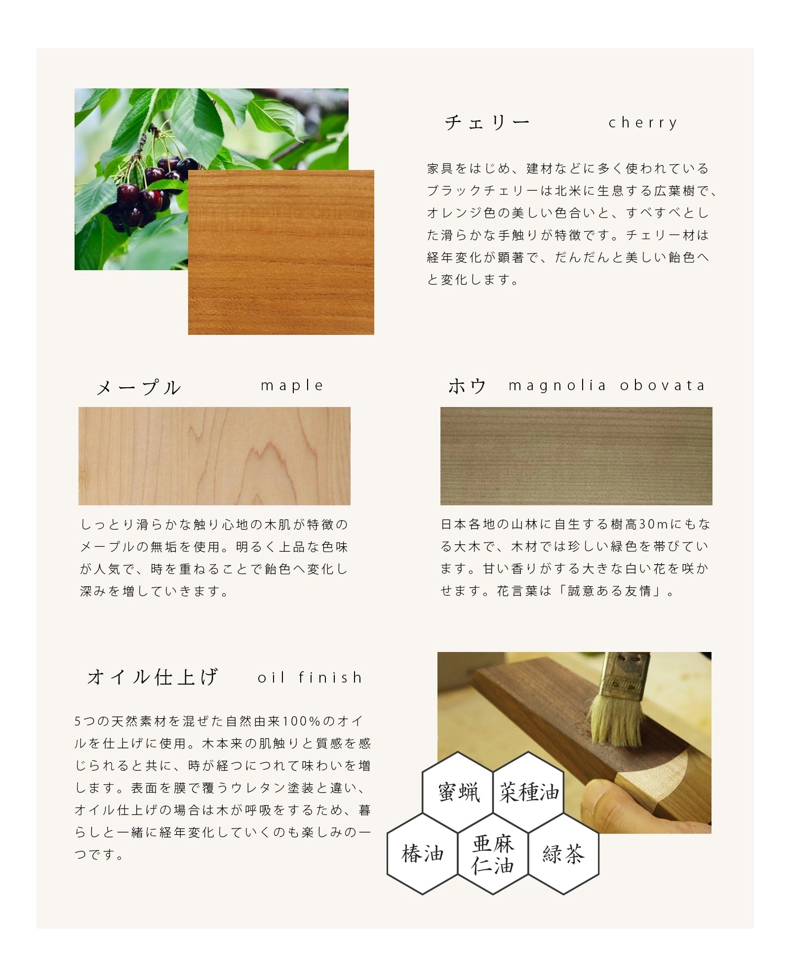 寄木の位牌「森音」チェリー × メープルの材質についての説明