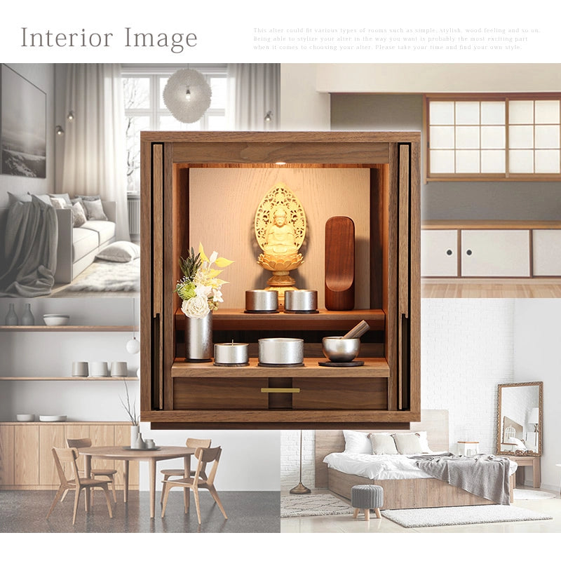 モダン仏壇 TSUDOU ウォールナット×錫色のインテリアイメージ
