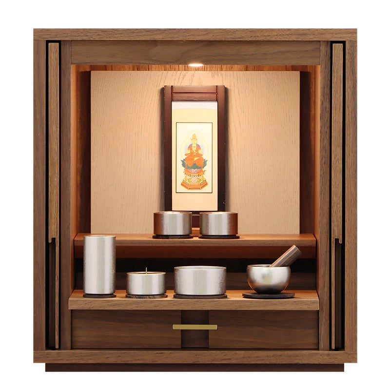 モダン仏壇 TSUDOU ウォールナット×錫色の仏具入りサムネイル画像