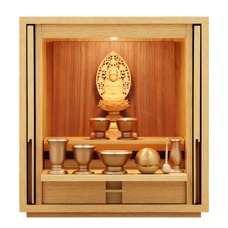 モダン仏壇 TSUDOU オーク×ウォールナットの仏具入りサムネイル画像