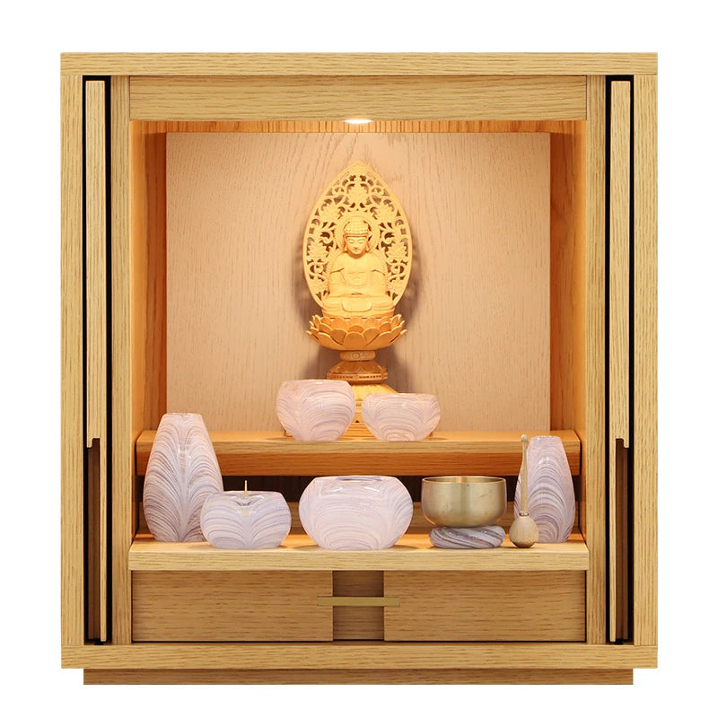 モダン仏壇 TSUDOU オーク×錫色の仏具入りサムネイル画像