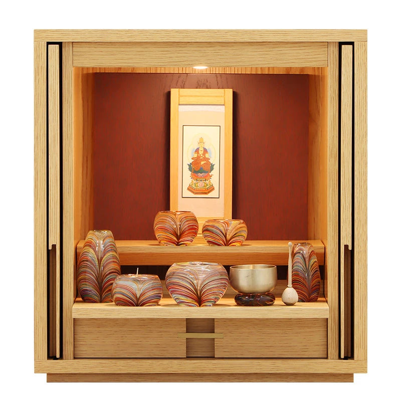 モダン仏壇 TSUDOU オーク×海老茶の仏具入りサムネイル画像
