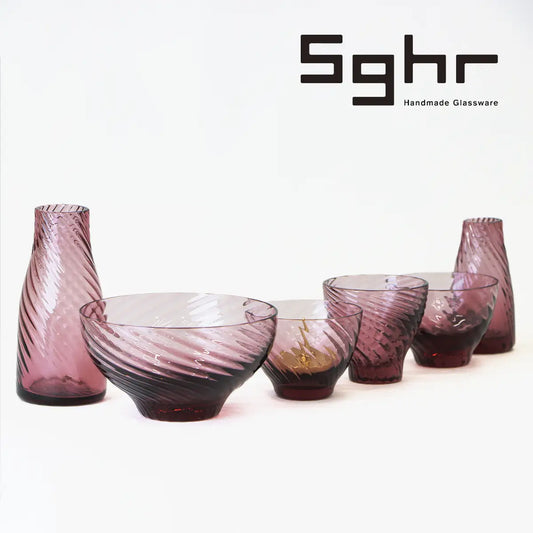 ガラス仏具セット 流彩 ワインレッド 6点セットのサムネイル画像