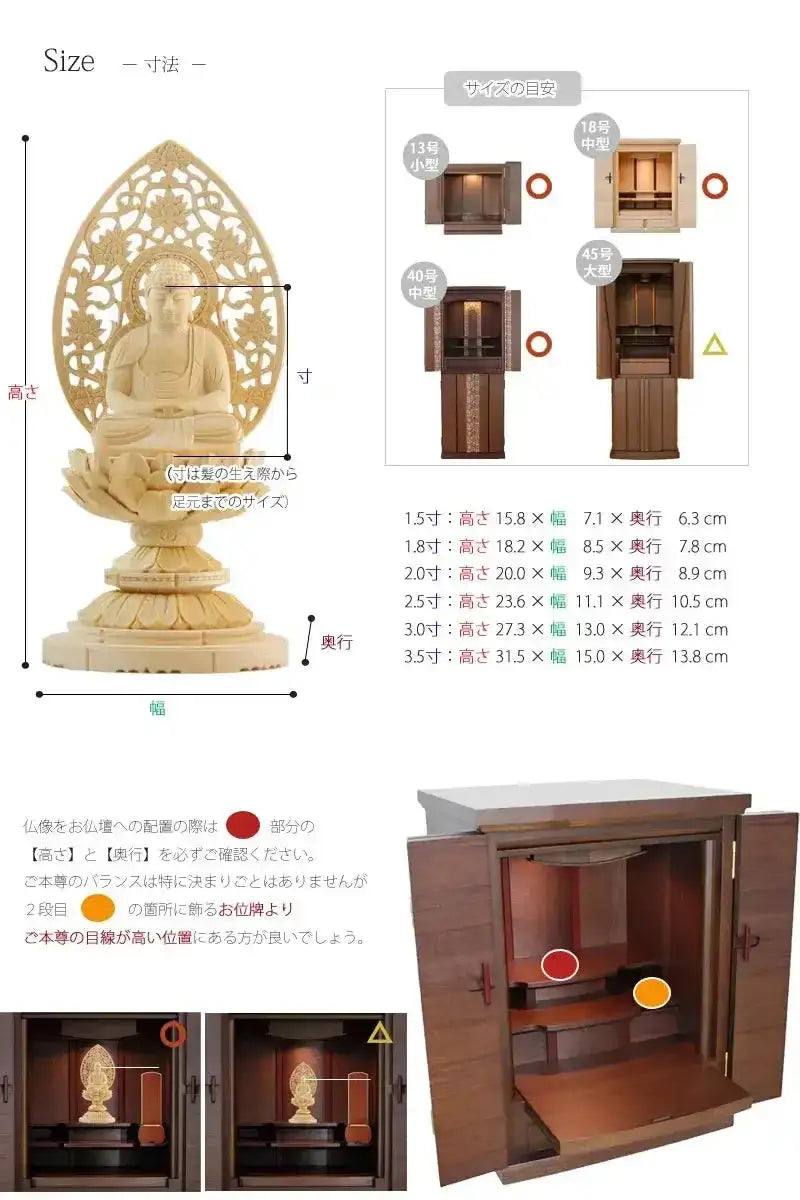 仏像の詳細サイズ・当仏像に合うお仏壇のサイズについて