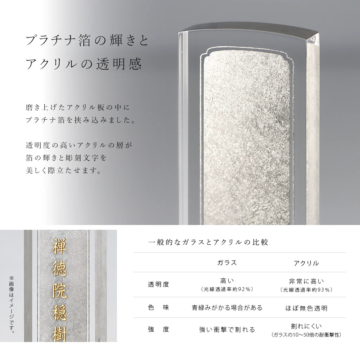 会津位牌 水明 プラチナ箔 のアクリル素材について