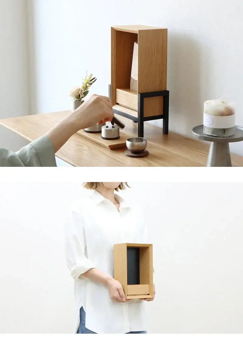 手元供養ステージ FLOAT 脚付きタイプ オーク×墨黒色 | お仏壇の通販 手元供養ステージ FLOAT 脚付きタイプ オーク×墨黒色 | お仏壇の通販