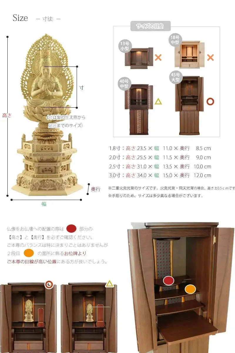仏像の詳細サイズ・当仏像に合うお仏壇のサイズについて