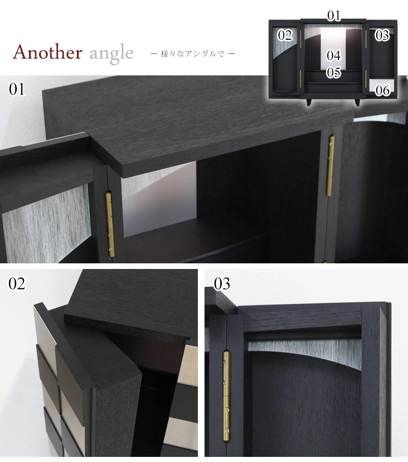 モダンミニ仏壇 夢SO ステンレス市松の様々なアングルで。01～03
