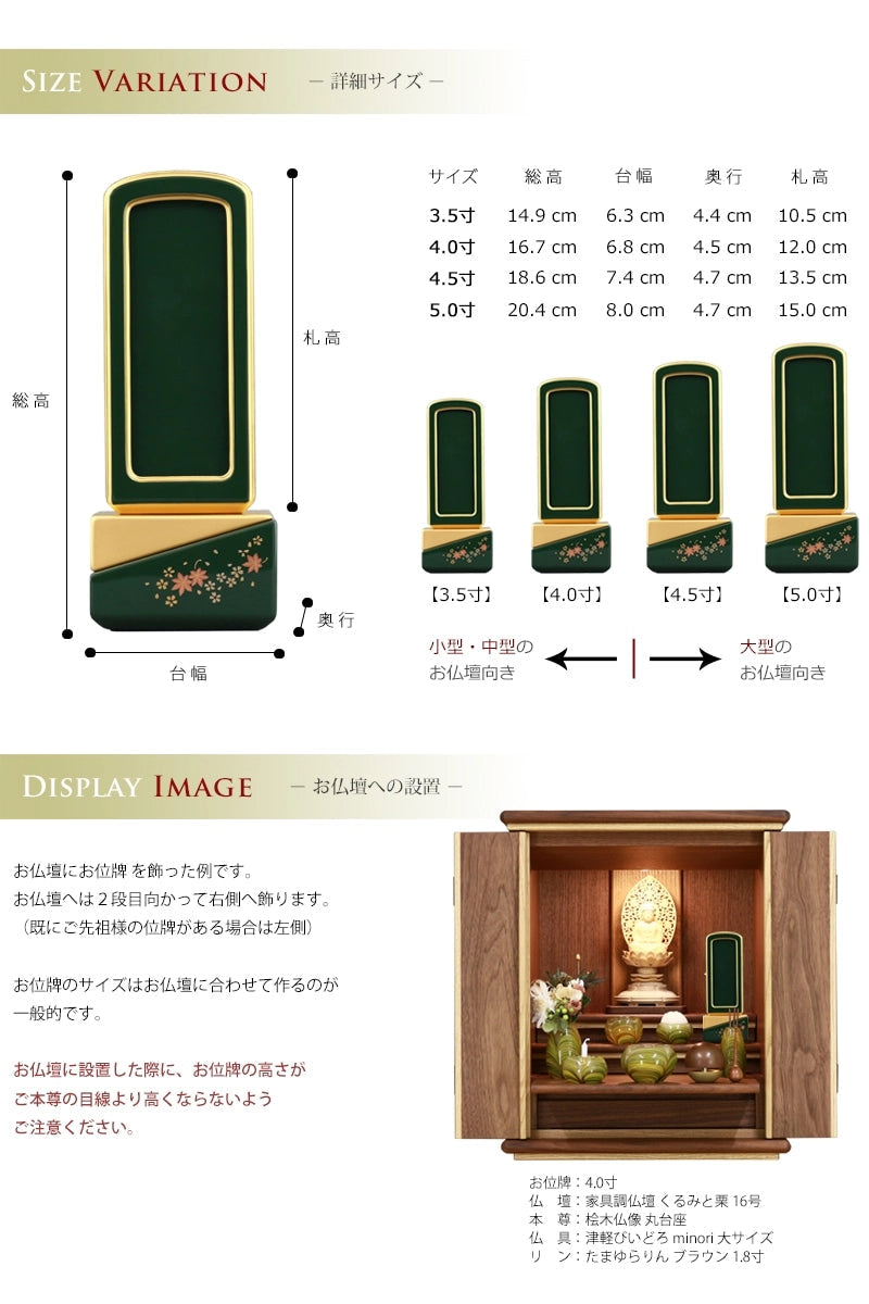 お位牌のサイズ・お仏壇への設置イメージ。