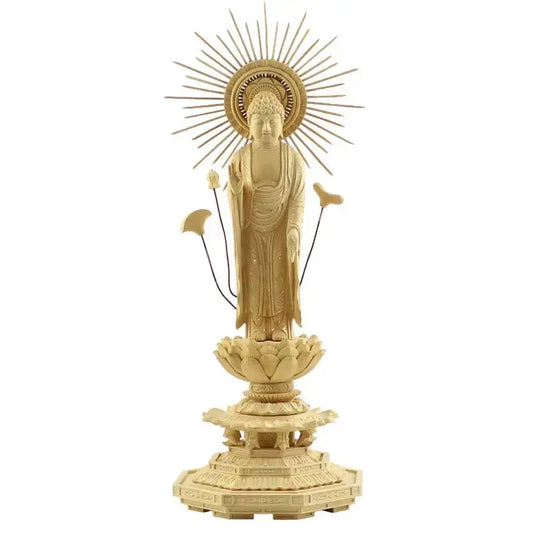 本柘植仏像 上彫り 八角台座 東立弥陀【浄土真宗大谷派】メイン画像01