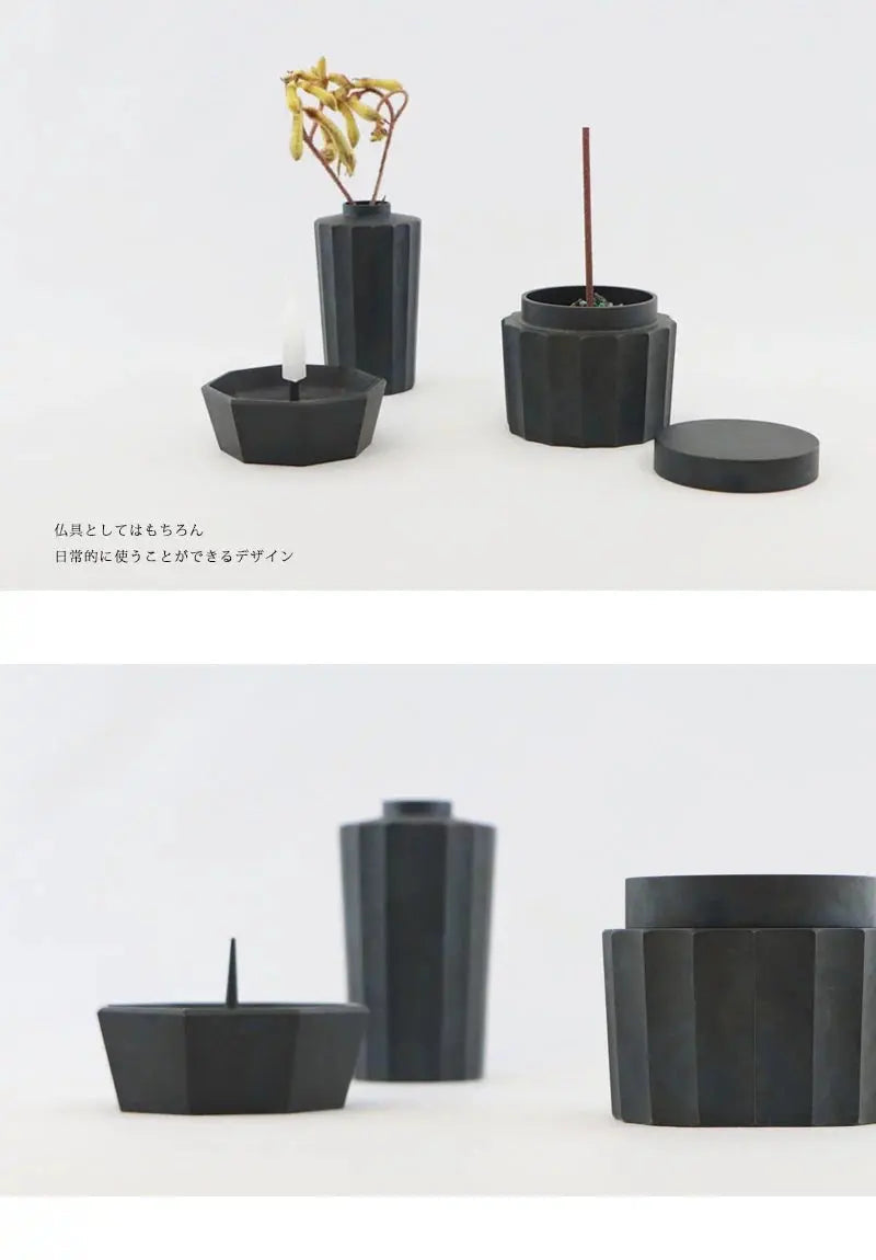 古美の三具足 黒茶は、三具足セットと単品販売も可能です。そのため、仏具としてはもちろんですが、日常使いもしていただけます。