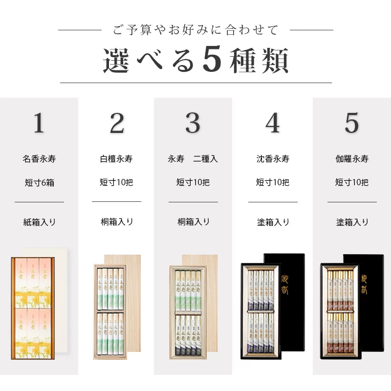 贈答用線香 永寿シリーズ一覧画像