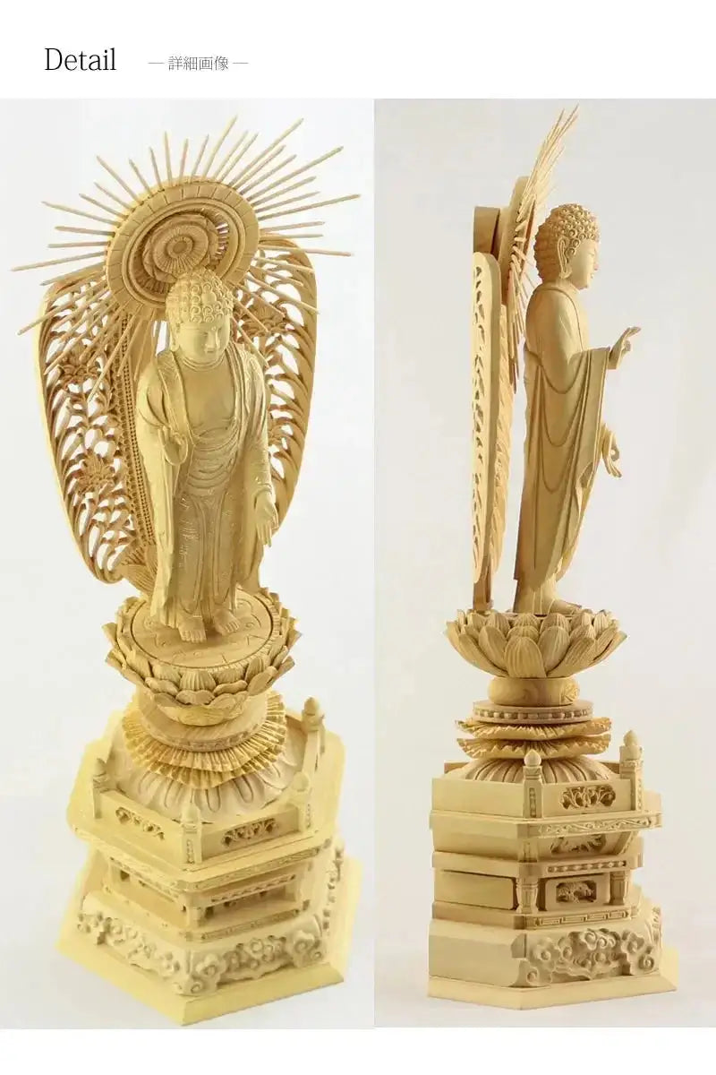 本柘植仏像 上彫り 六角台座 西立弥陀【浄土真宗本願寺派
