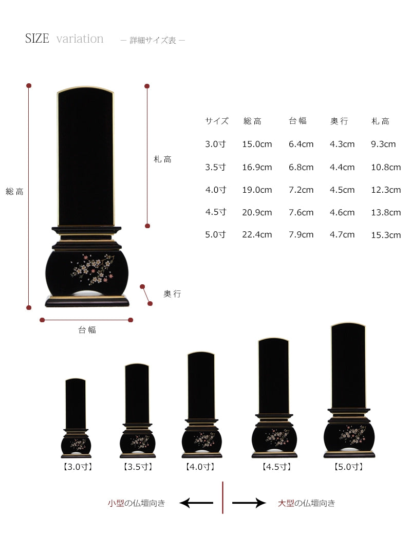 蒔絵位牌 優雅 「風桜」 黒檀の商品画像6枚目