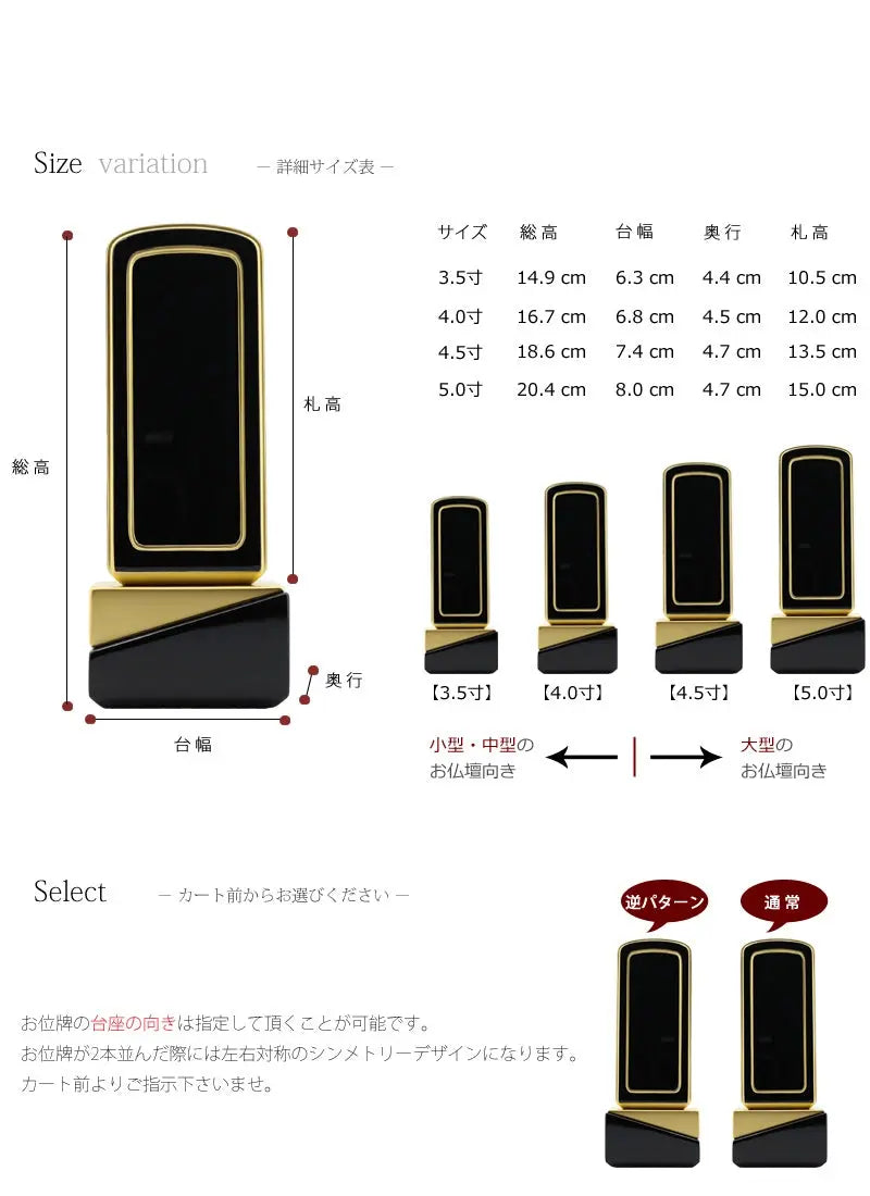 お位牌のサイズ・国産品質の説明。