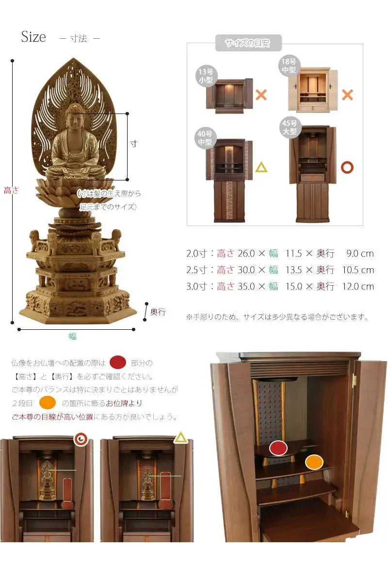 仏像の詳細サイズ・当仏像に合うお仏壇のサイズについて