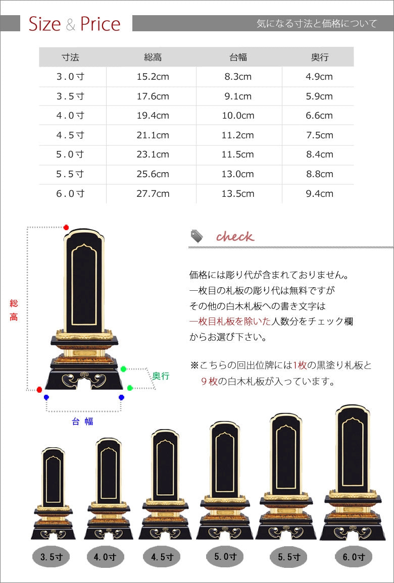 回出位牌 「勝美型」 会津塗り 3.0寸～6.0寸の商品画像7枚目