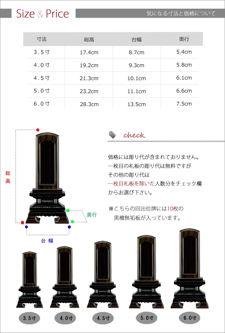 回出位牌 「春日型」 黒檀 3.5寸～6.0寸の商品画像5枚目