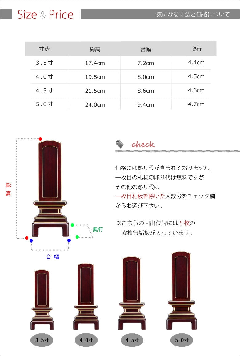 回出位牌 「京型」 紫檀 3.5寸～5.0寸の商品画像5枚目