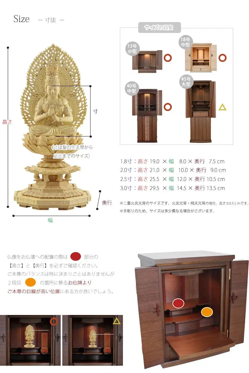 仏像の詳細サイズ・当仏像に合うお仏壇のサイズについて