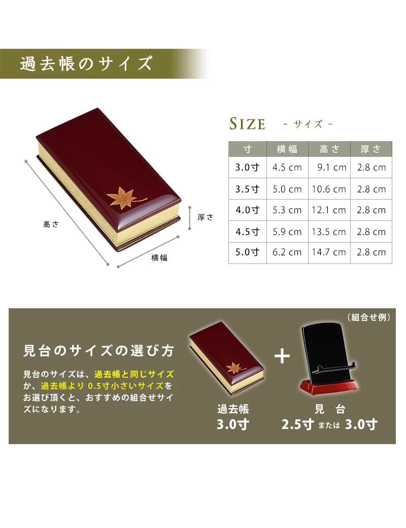 過去帳の詳細サイズ表