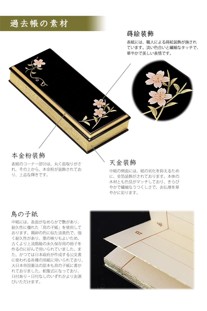 上蒔絵 過去帳 桜唐草の素材について