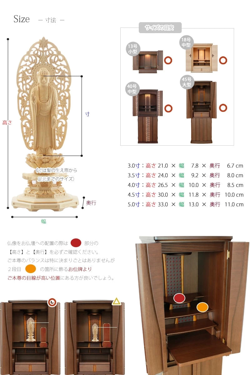仏像の詳細サイズ・当仏像に合うお仏壇のサイズについて