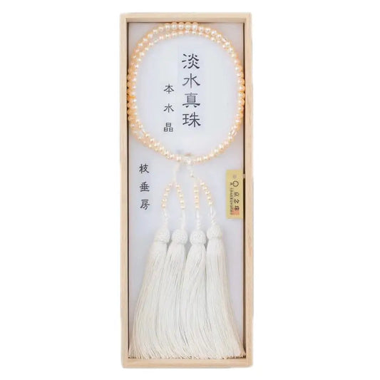 略式二連念珠（女性用） 淡水真珠（白） 水晶仕立 枝垂房メイン画像01